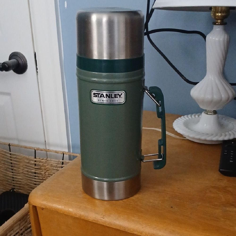 Stanley Green and Stainless Steel Vacuum Bottle with Fold Handle